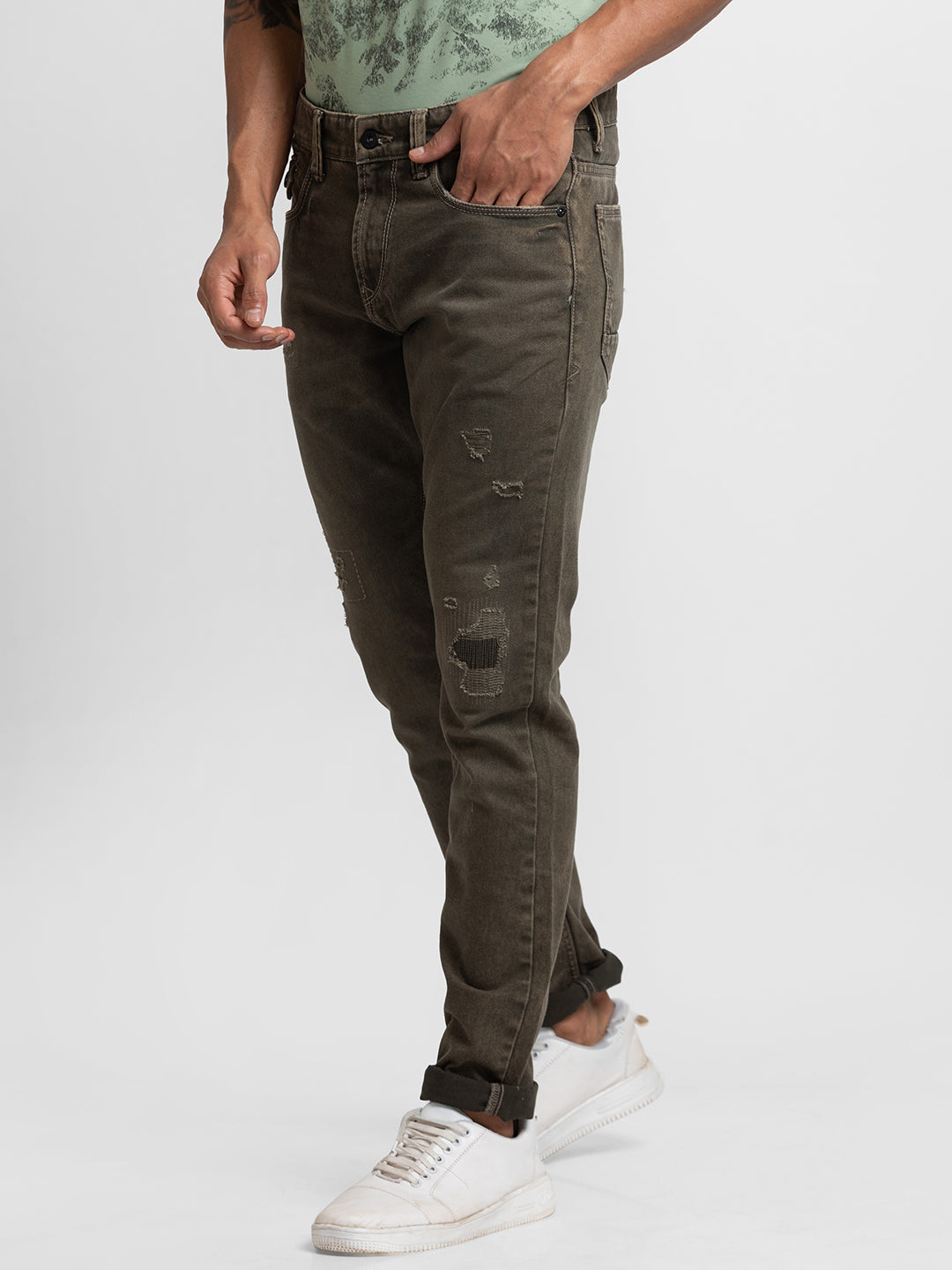 Spykar casualtrousersmenwesternwear  Buy Spykar Green Cotton Mens  Trouser Online  Nykaa Fashion