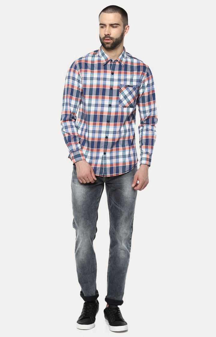 Spykar Men'S Blue Cotton Checked Casual Shirts