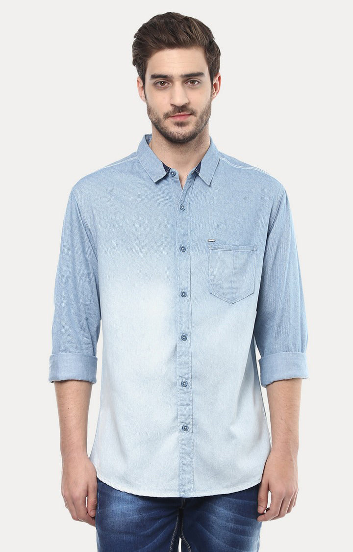 Spykar Men'S Blue Cotton Solid Casual Shirts