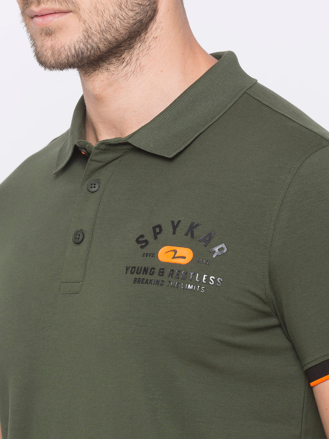 Spykar Men Green Cotton Slim Fit Polo T-Shirt