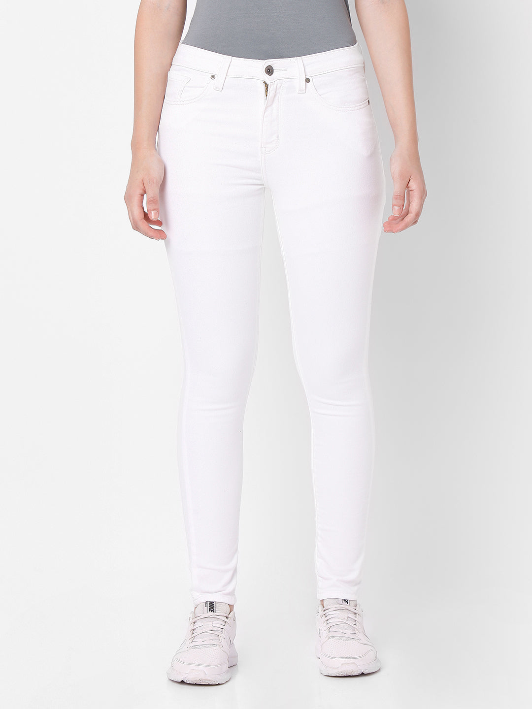 Spykar Women White Cotton Skinny Fit Regular Length Jeans (Adora)