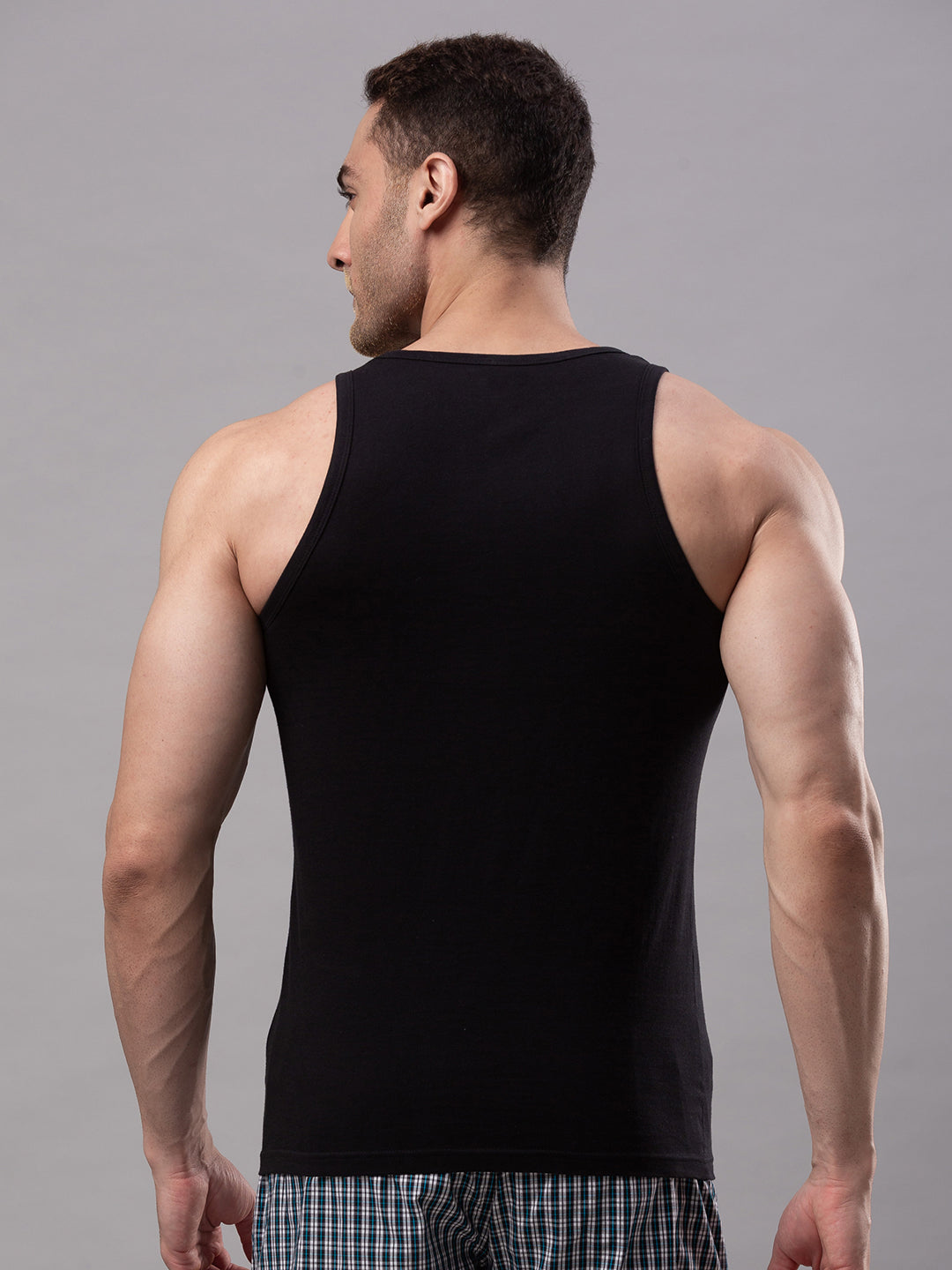 Black 100% Cotton Vest (Round Neck)- Underjeans By Spykar