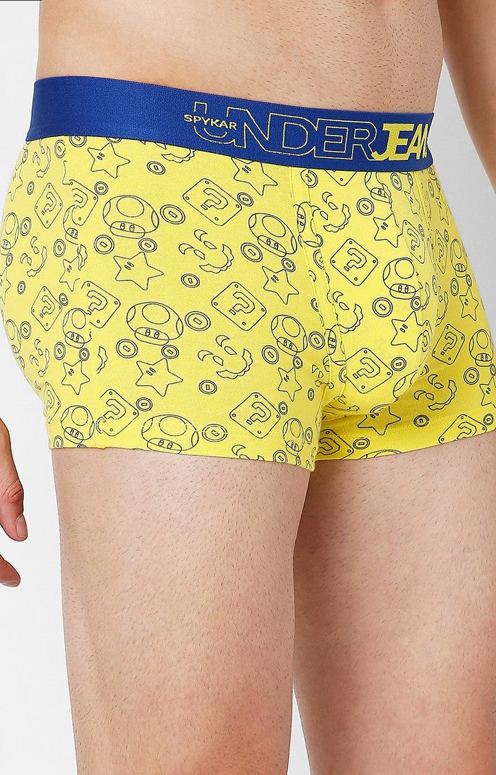 Men Premium Yellow Cotton Blend Printed Trunk- UnderJeans by Spykar