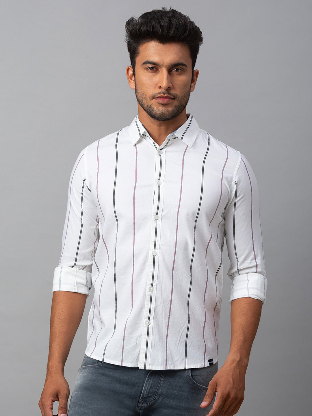 Spykar Men White Cotton Slim Fit Shirt