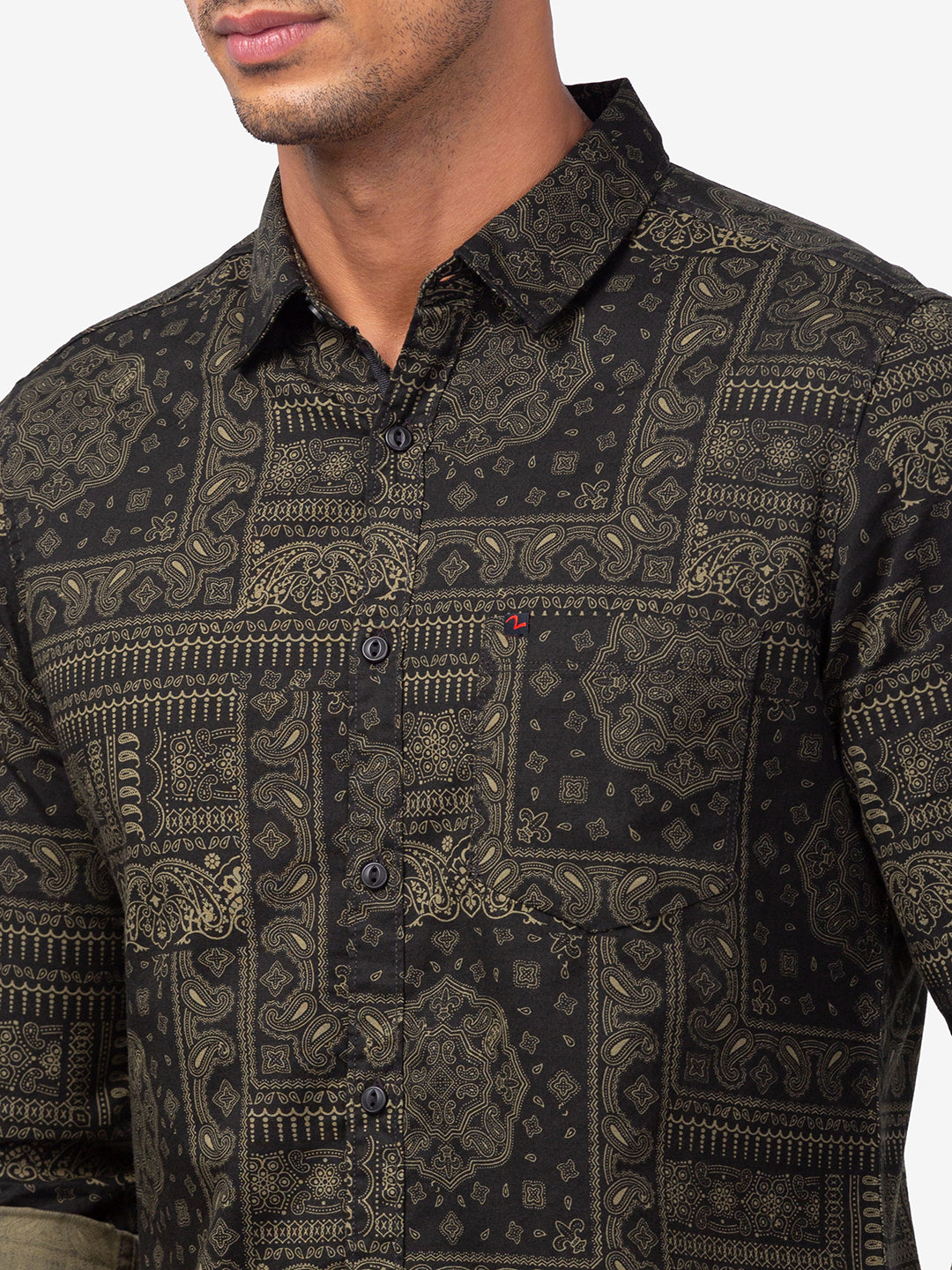 Spykar Men Olive Cotton Slim Fit Printed Shirts