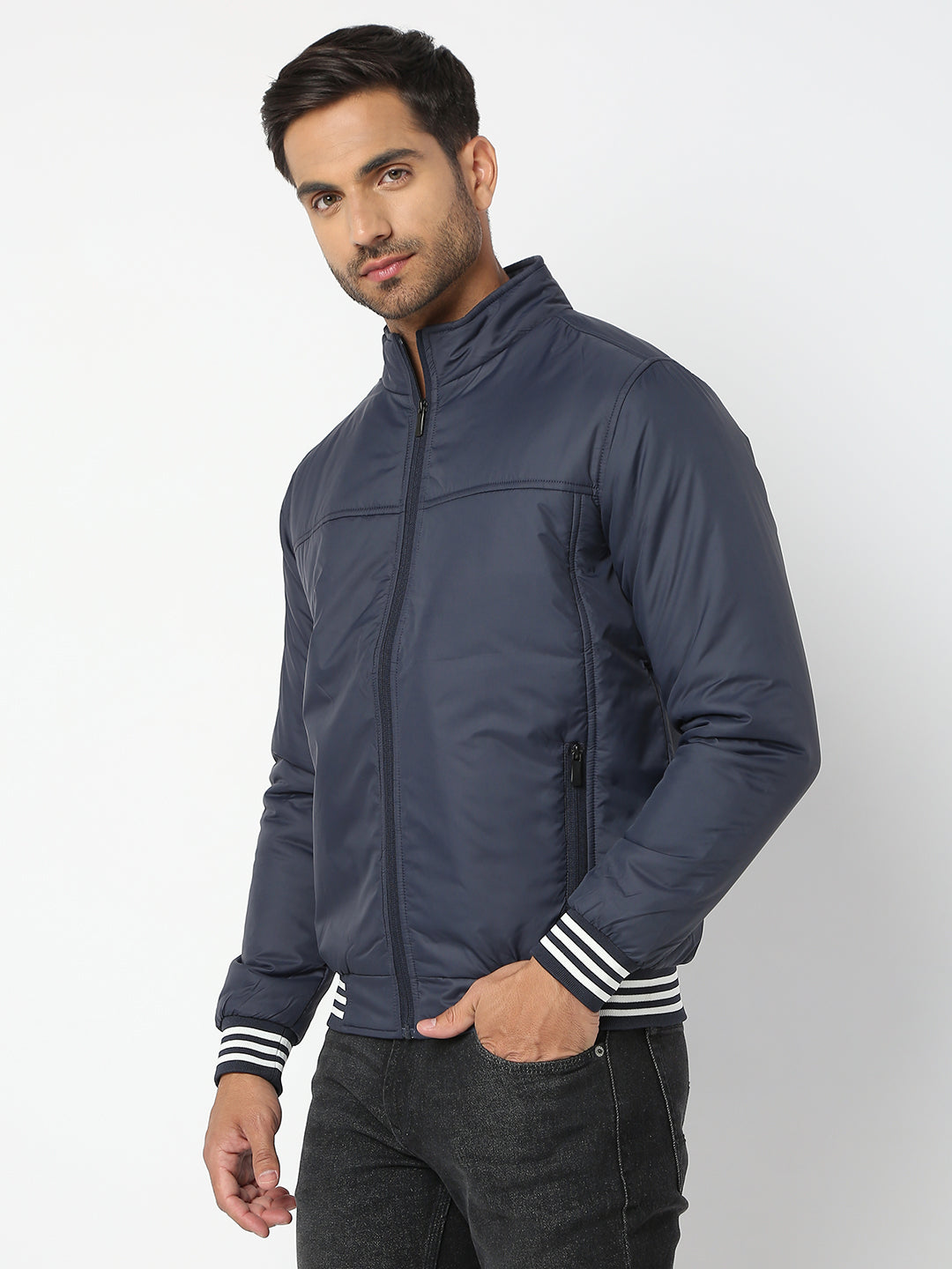 Spykar Men Navy Blue Nylon Regular Fit Jacket