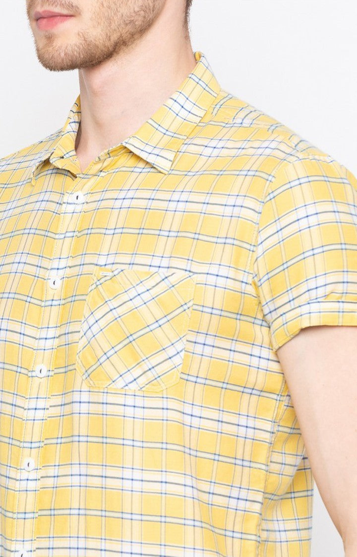 Spykar Men'S Yellow Cotton Checked Casual Shirts