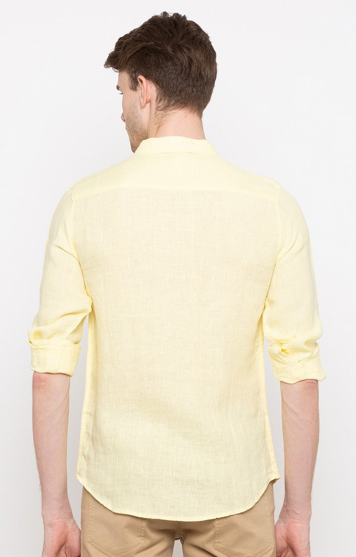 Spykar Men'S Yellow Cotton Solid Casual Shirts