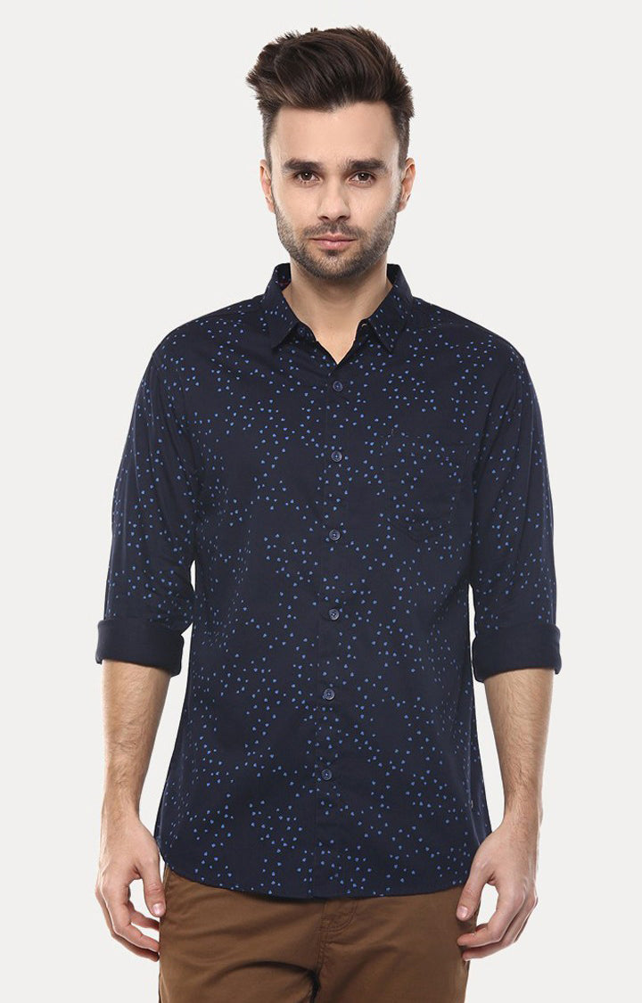 Spykar Men'S Blue Cotton Printed Casual Shirts