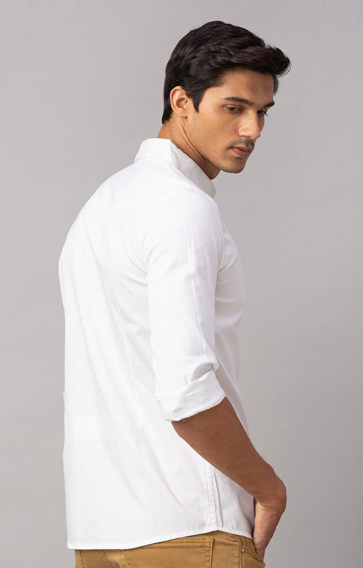 Spykar Men White Cotton Slim Fit Plain Shirt