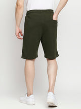 Men Premium Cotton Blend Knitted Rifle Green Shorts - Underjeans By Spykar