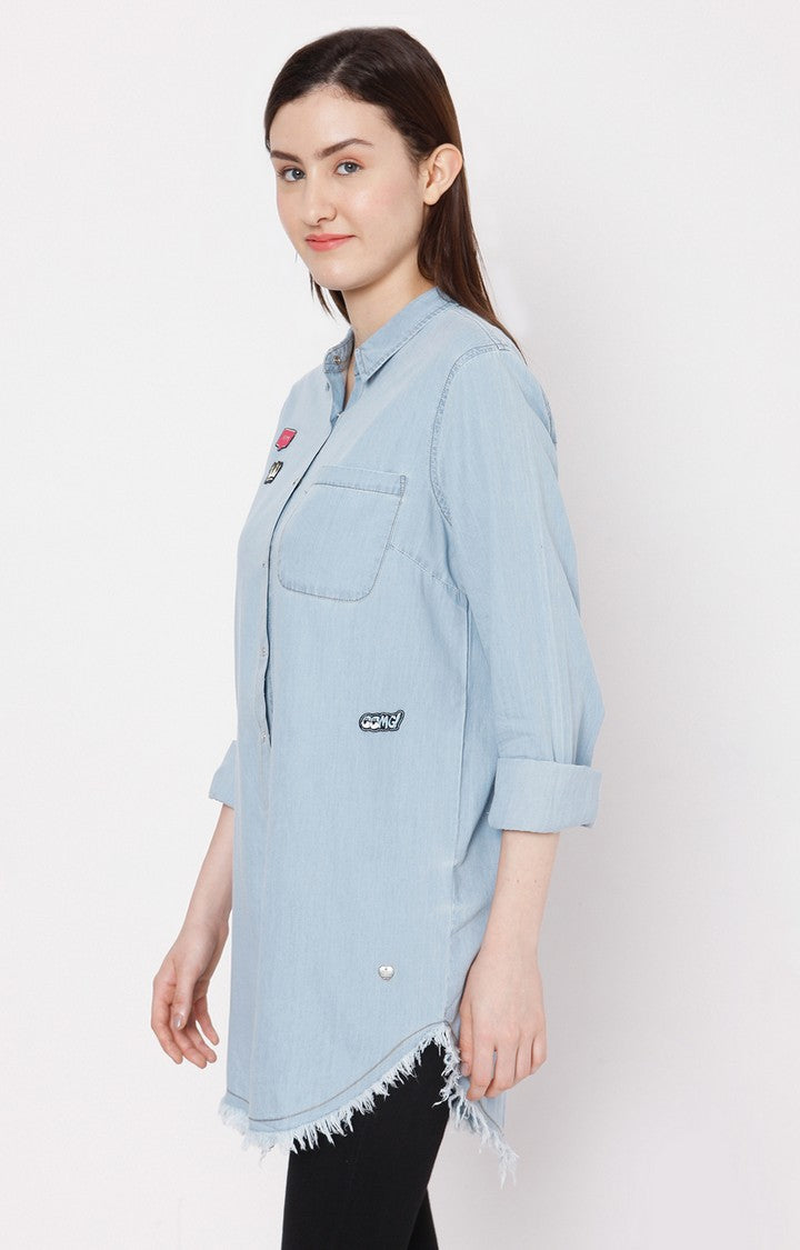 Spykar Women Light Blue Cotton Regular Fit Denim Shirt