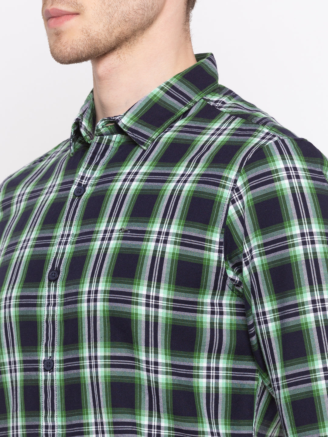 Spykar Men Blue & Green Checked Slim Fit Casual Shirt