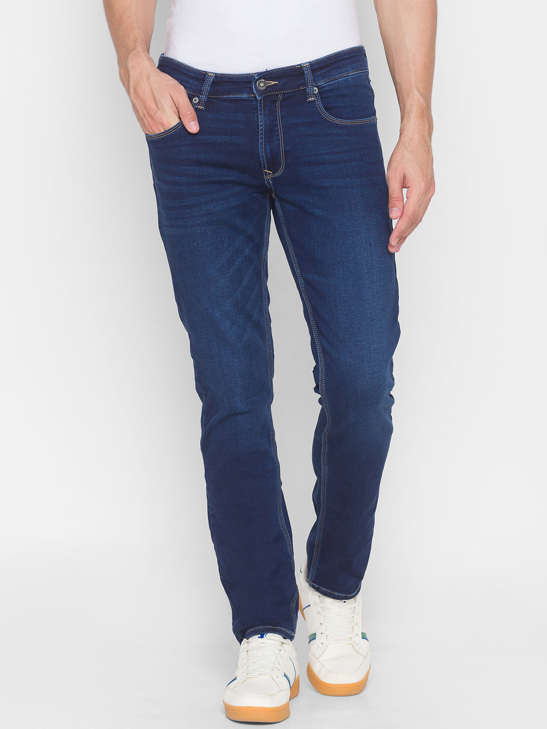 Spykar Men Blue Cotton Regular Fit Narrow Length Jeans (Rover)