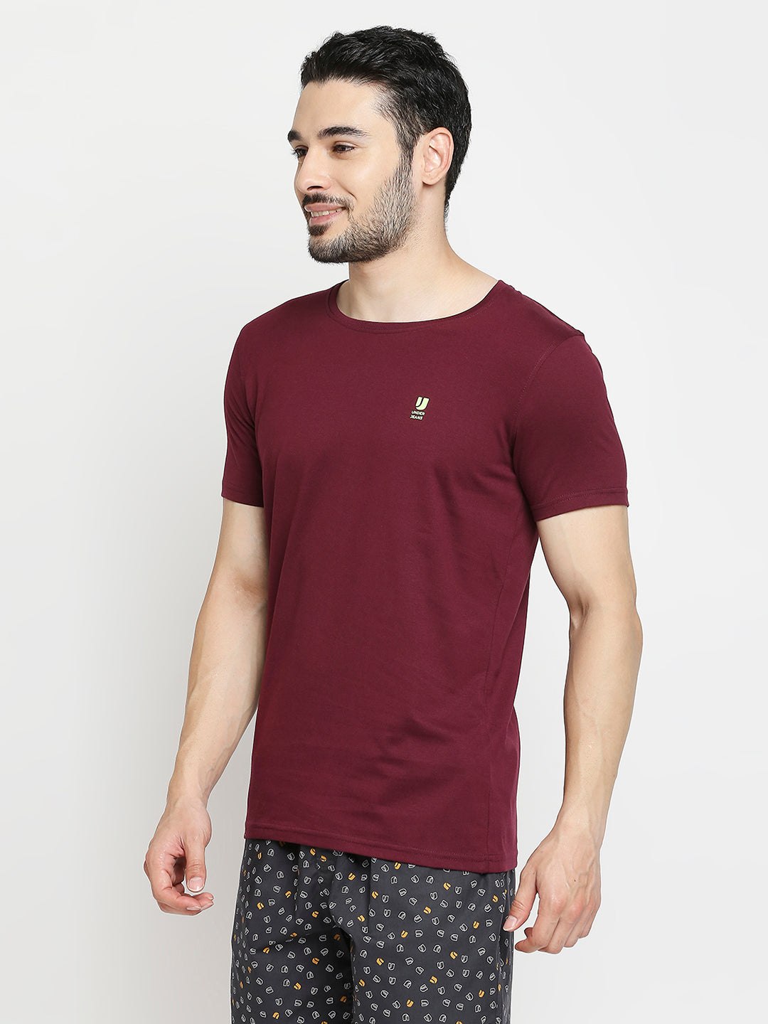 Men Premium White & Wine Cotton Regular Fit Round Neck T-Shirts - Pack Of 2 - Underjeans By Spykar