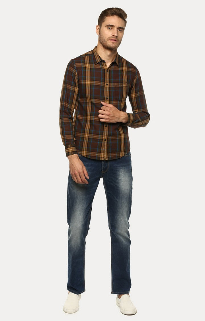 Spykar Men'S Brown Cotton Checked Casual Shirts