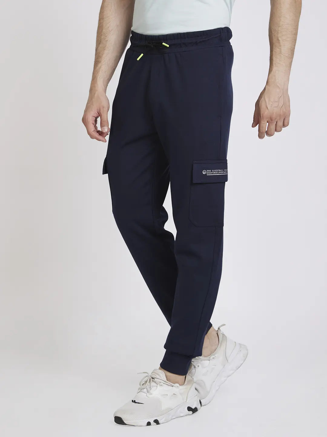 Spykar Men Navy Blue Blended Regular Fit Plain Joggers Trackpant