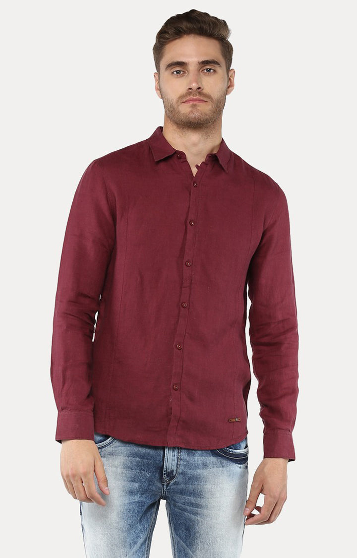 Spykar Men'S Red Cotton Solid Casual Shirts