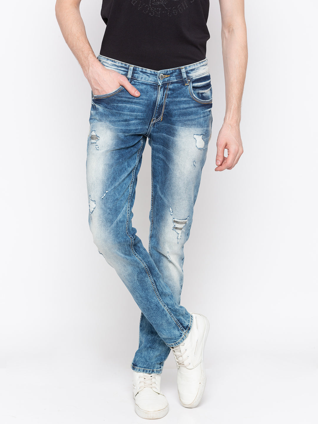 Spykar Men Blue Cotton Regular Fit Regular Length Jeans (Actif)