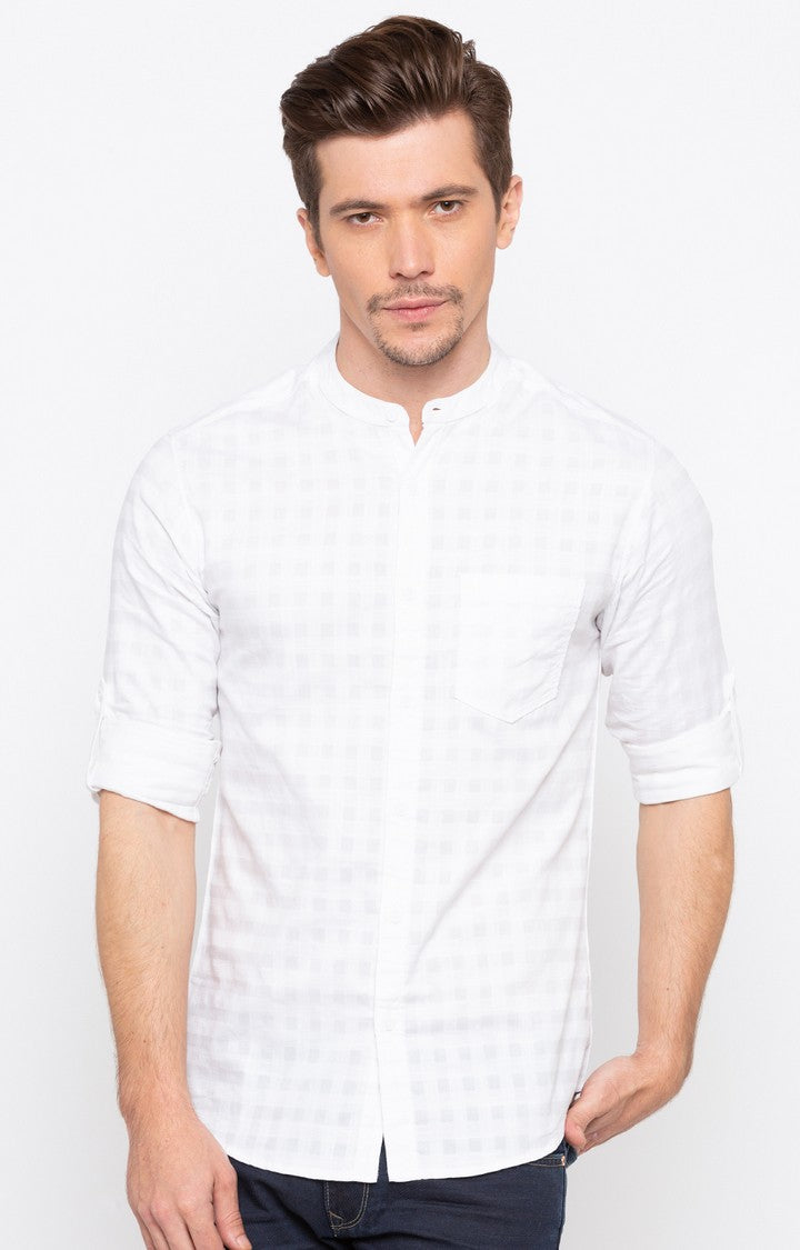 Spykar Men'S White Cotton Checked Casual Shirts