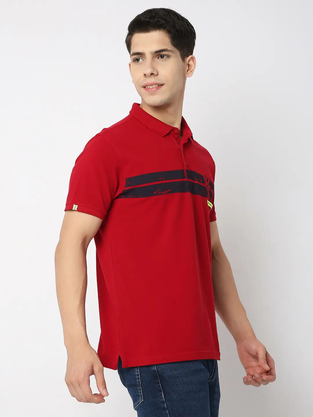 Spykar Men Red Cotton Regular Fit Plain Polo Tshirt