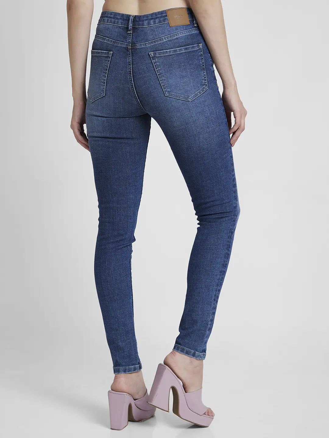Spykar Women Dark Blue Lycra Skinny Fit Regular Length Low Distressed Jeans -(Adora)
