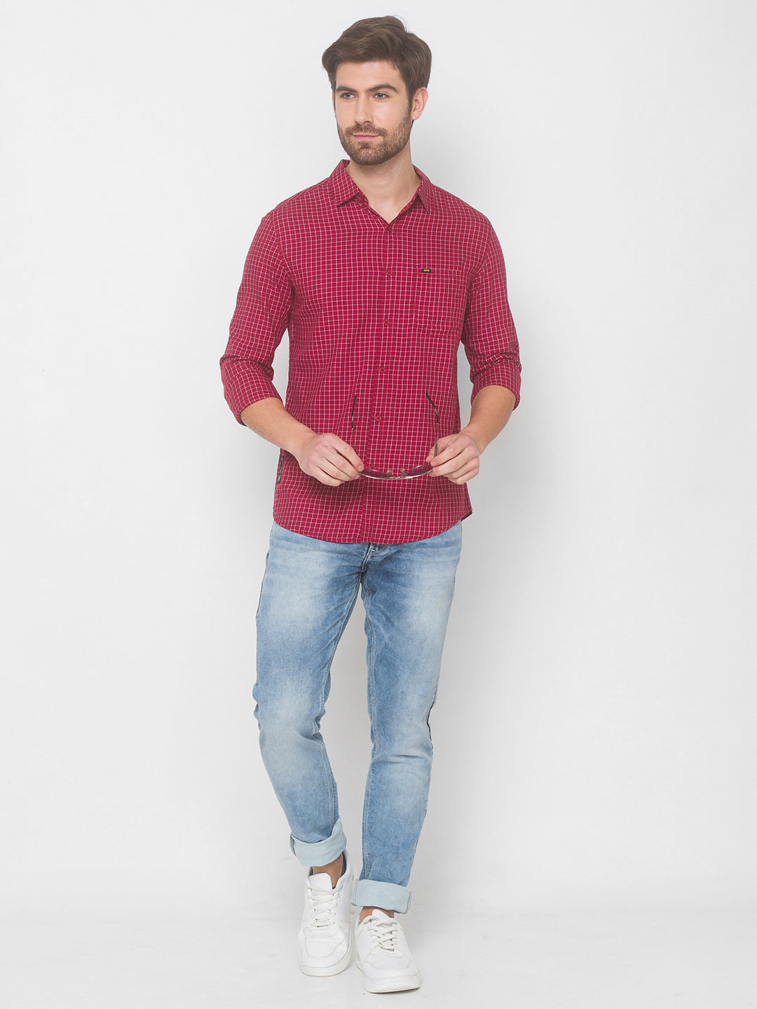 Spykar Men Deep Red Cotton Slim Fit Shirt