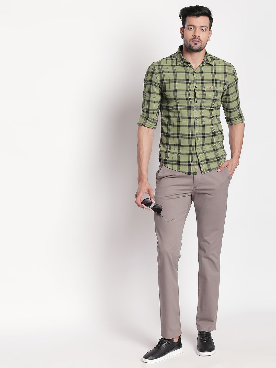 Spykar Men Olive Checked Slim Fit Casual Shirt