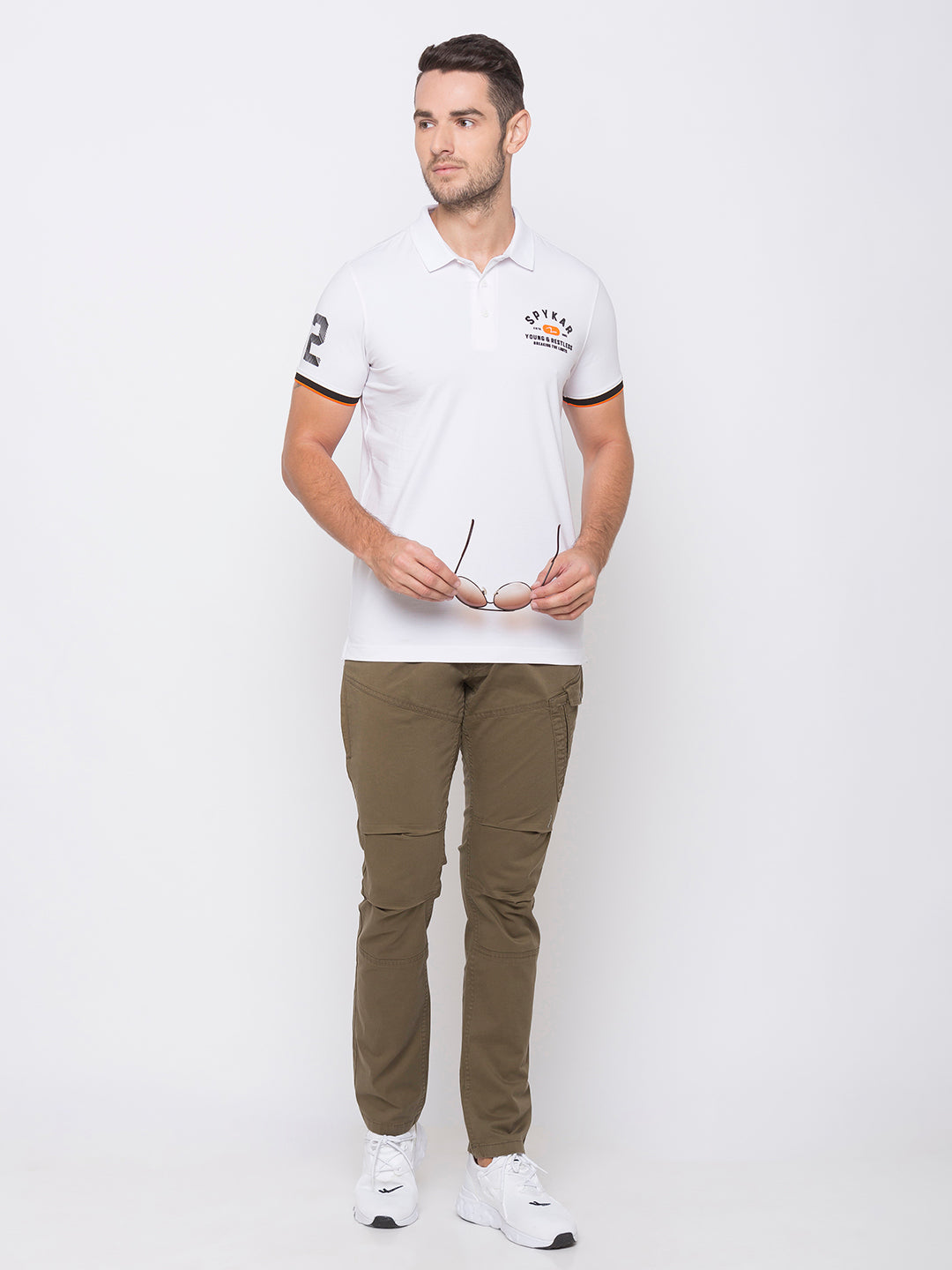 Spykar Men White Cotton Slim Fit Polo T-Shirt