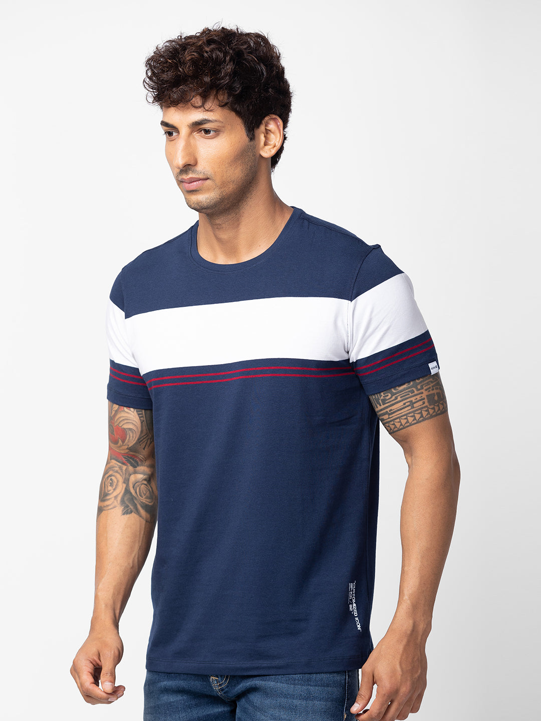 Spykar Men Navy Blue Cotton Regular Fit Half Sleeve Printed T-Shirt