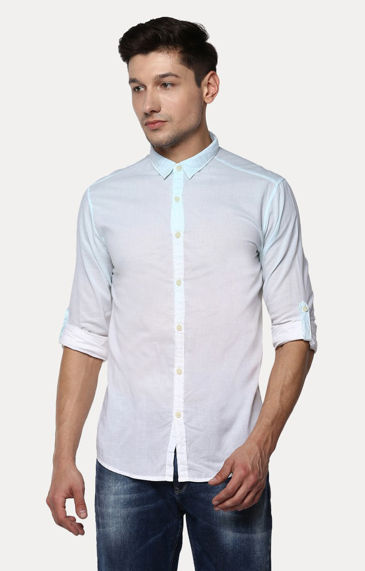 Spykar Men'S Blue Cotton Solid Casual Shirts