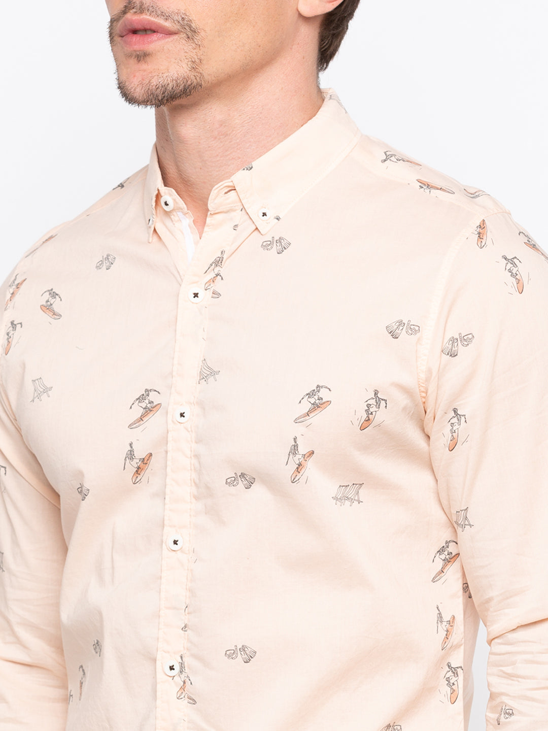 Spykar Men Peach Printed Slim Fit Casual Shirt