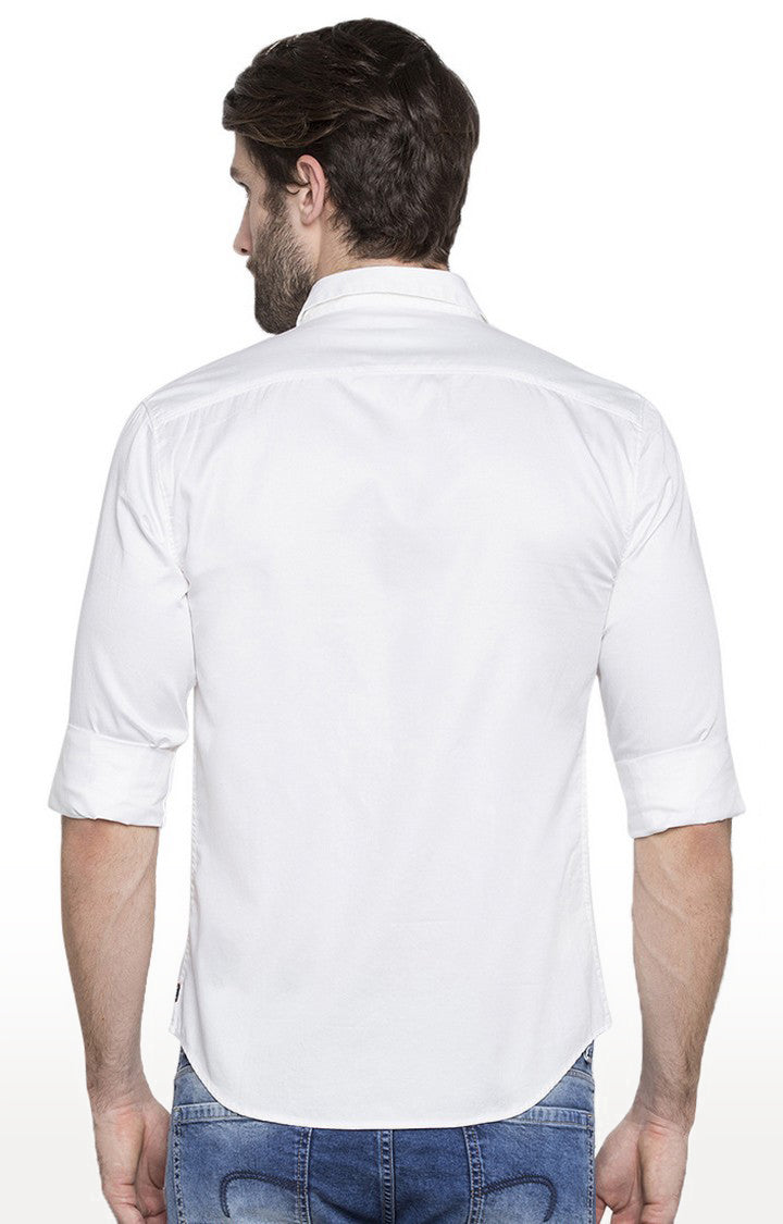 Spykar Men'S White Satin Solid Casual Shirts