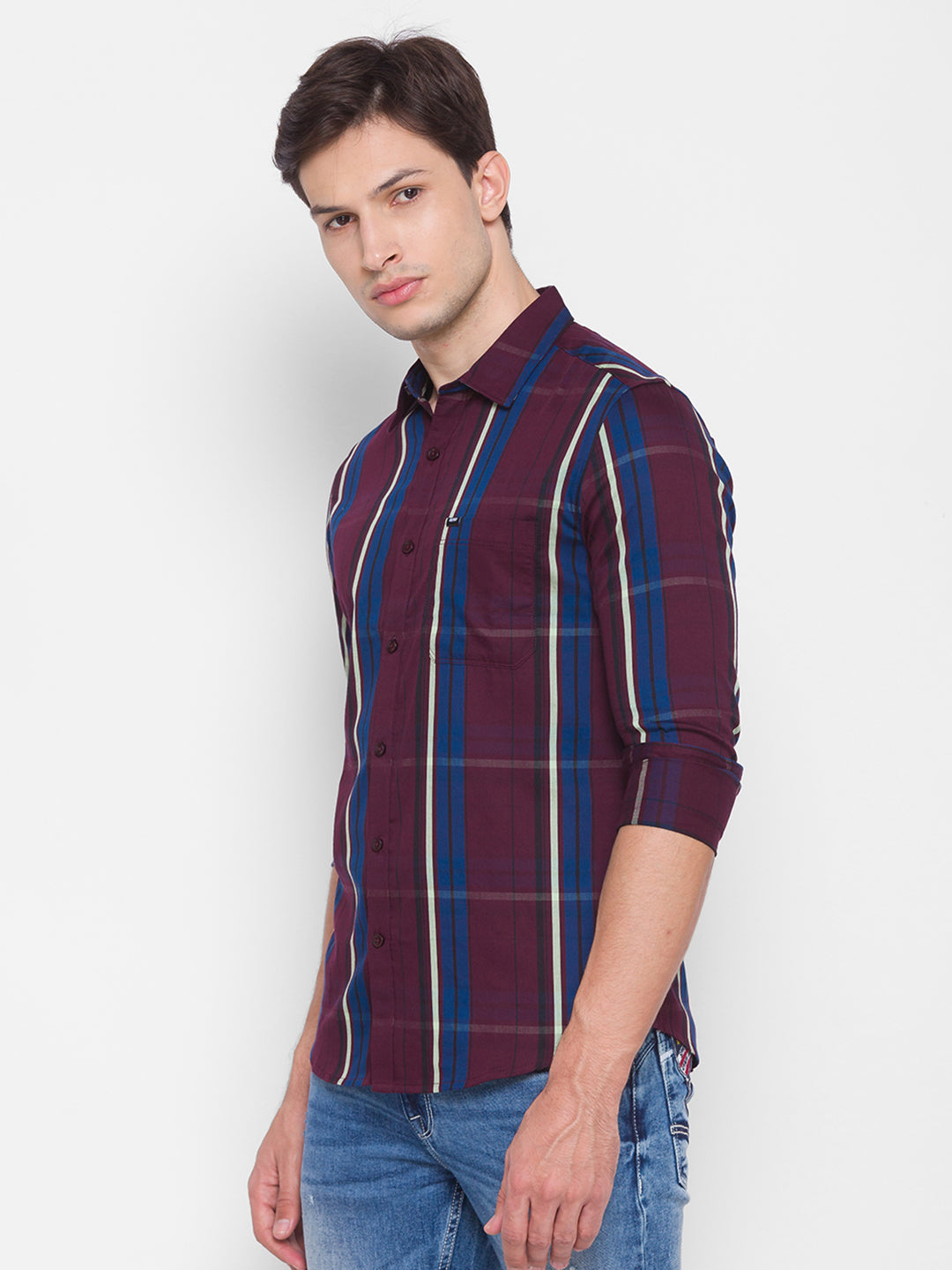 Spykar Slim Fit Red Cotton Men Shirt