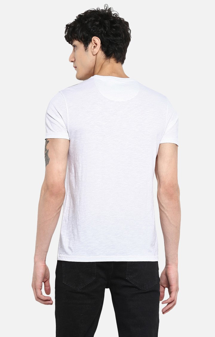 Spykar White Printed Slim Fit Men T-Shirts