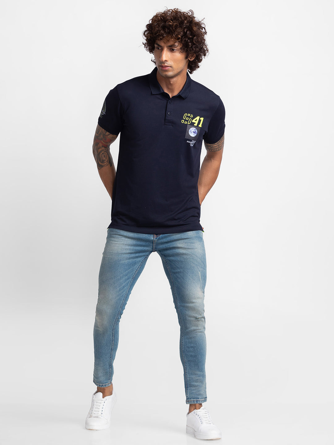 Spykar Dark Blue Cotton Slim Fit Tapered Length Jeans For Men (Kano)