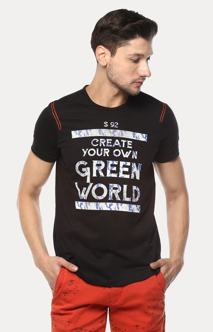 Spykar Black Printed Slim Fit Men T-Shirts