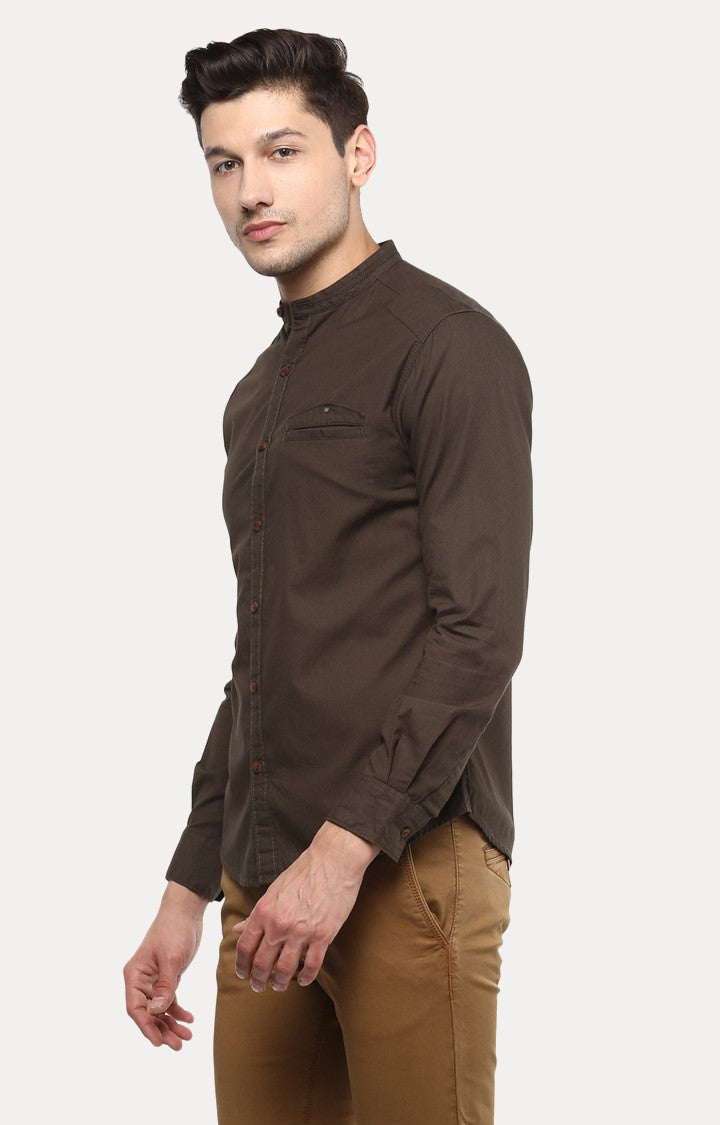 Spykar Men Dark Olive Solid Slim Fit Casual Shirt