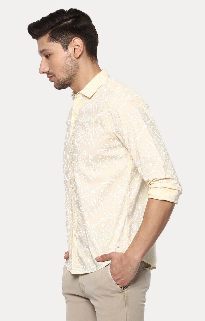 Spykar Men'S Yellow Cotton Printed Casual Shirts