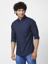 Spykar Men Midnight Blue Cotton Regular Slim Fit Full Sleeve Causal Printed Shirt