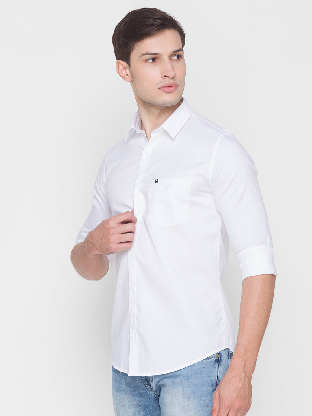 Spykar Slim Fit White Cotton Men Shirt