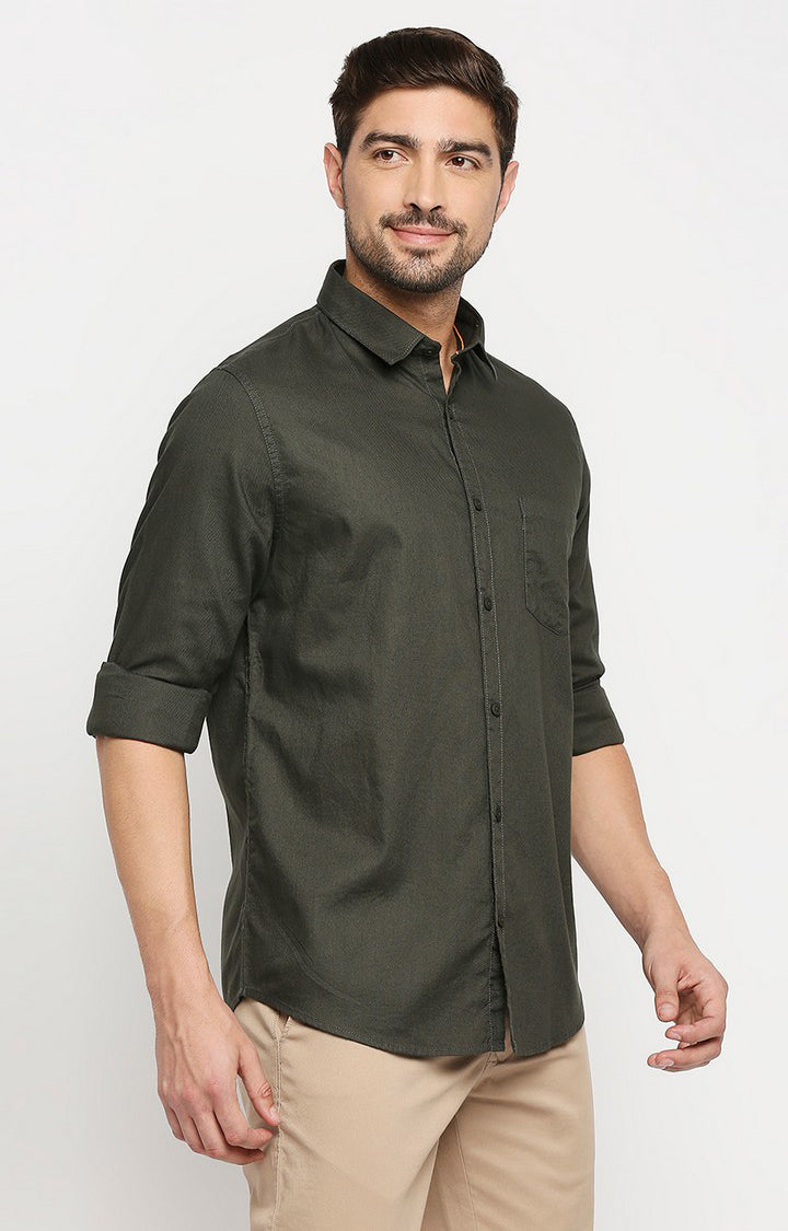 Spykar Men Green Cotton Regular Fit Full Sleeve Casual Shirt