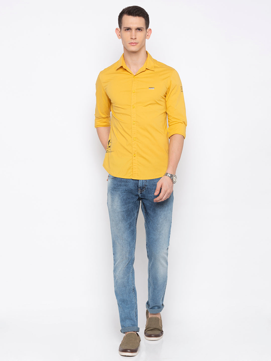 Spykar Men Yellow Solid Casual Shirt