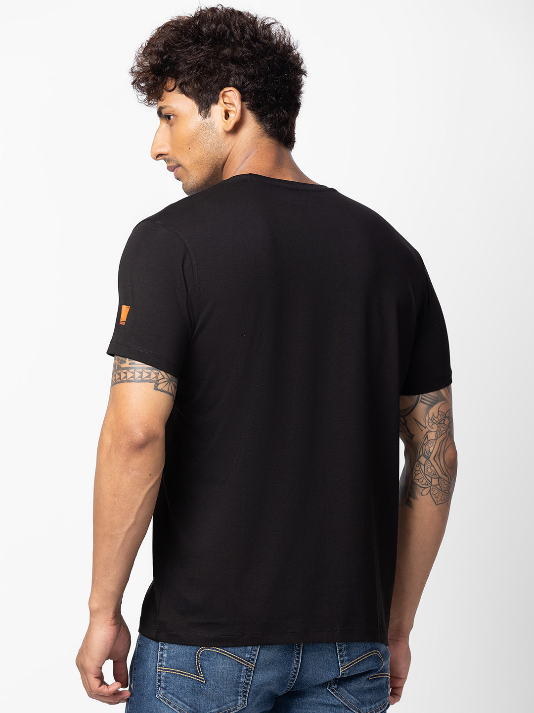 Spykar Men Black Cotton Regular Fit Half Sleeve Printed T-Shirt