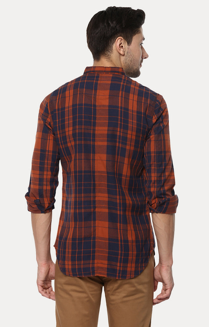 Spykar Men'S Orange Cotton Checked Casual Shirts