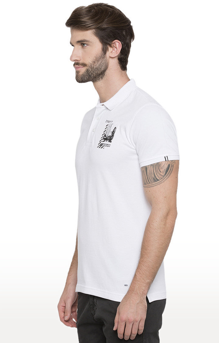 Spykar White Solid Slim Fit Polo T-Shirt