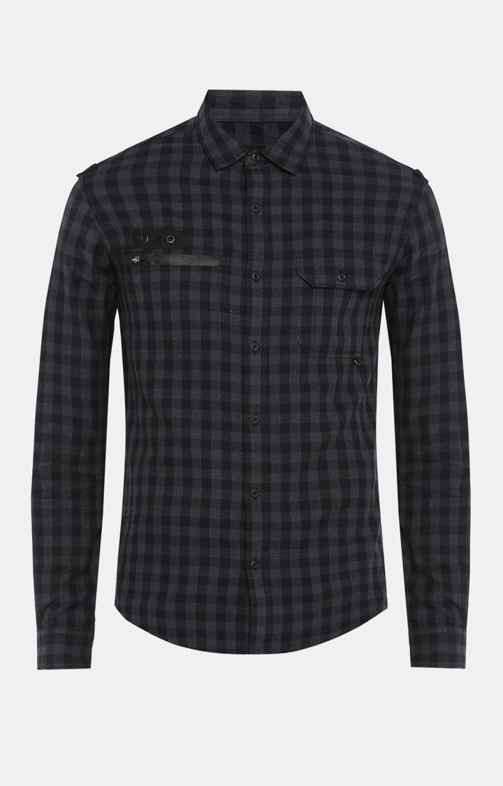 Spykar Men'S Black Cotton Checked Casual Shirts