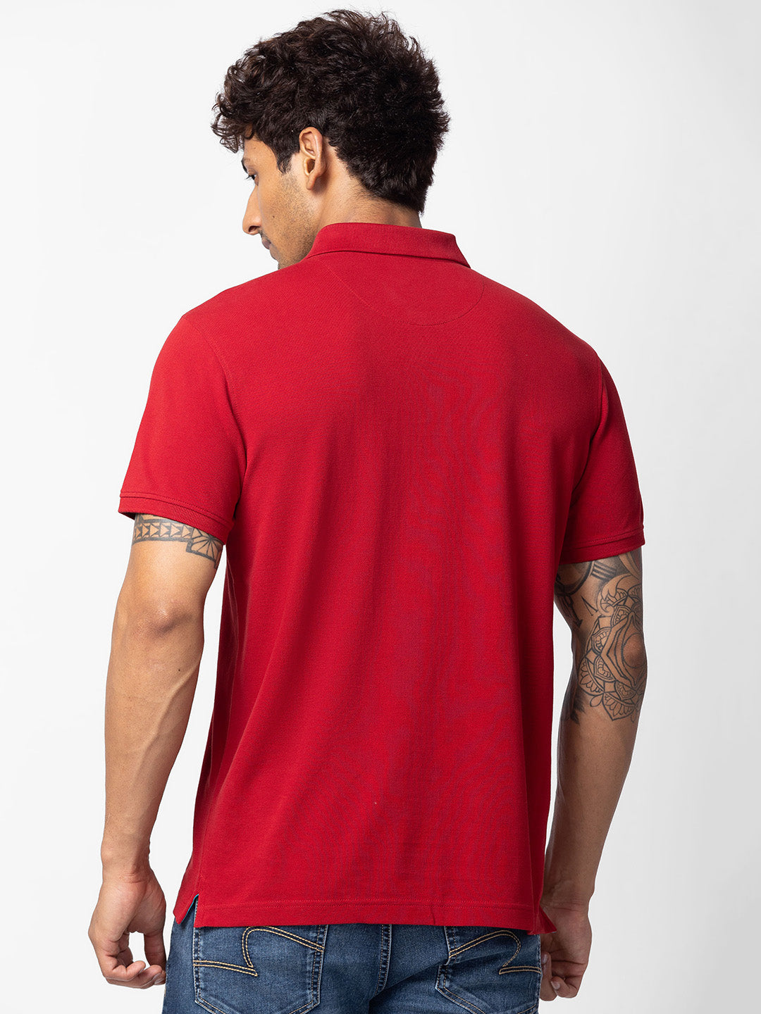 Spykar Men Deep Red Cotton Regular Fit Half Sleeve Plain Polo T-Shirt