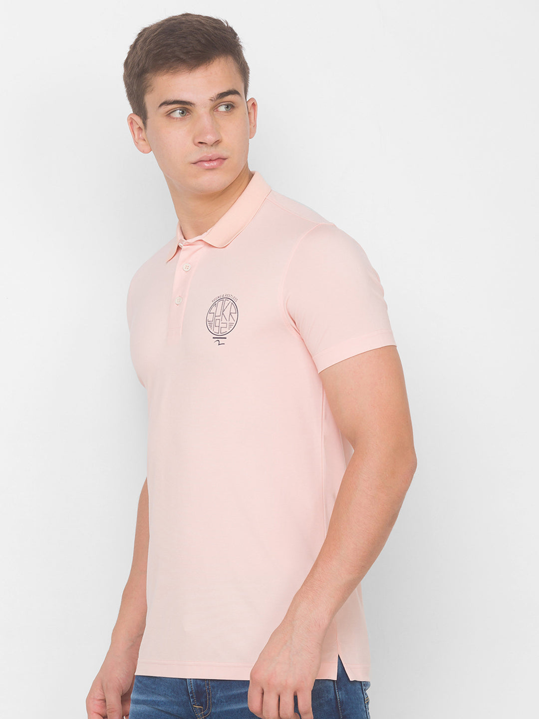 Spykar Men Pink Cotton Slim Fit Round Neck T-Shirt