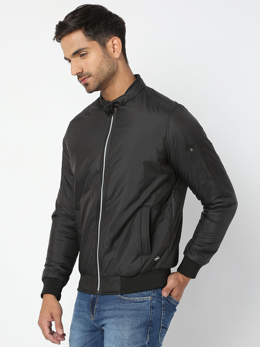 Spykar Men Black Nylon Regular Fit Jacket